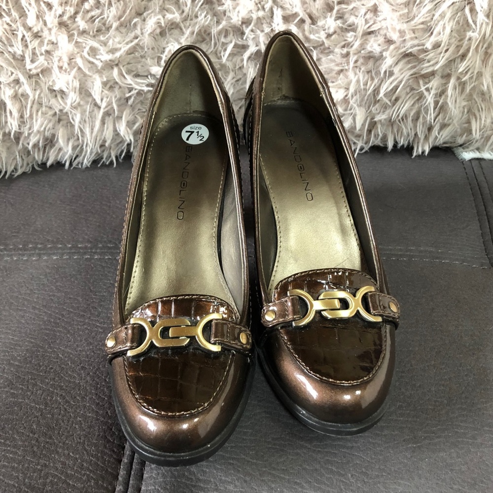 🩷SOLD🩷BANDOLINO Shiny Brown Block Heels S7.5 - Picture 2 of 7